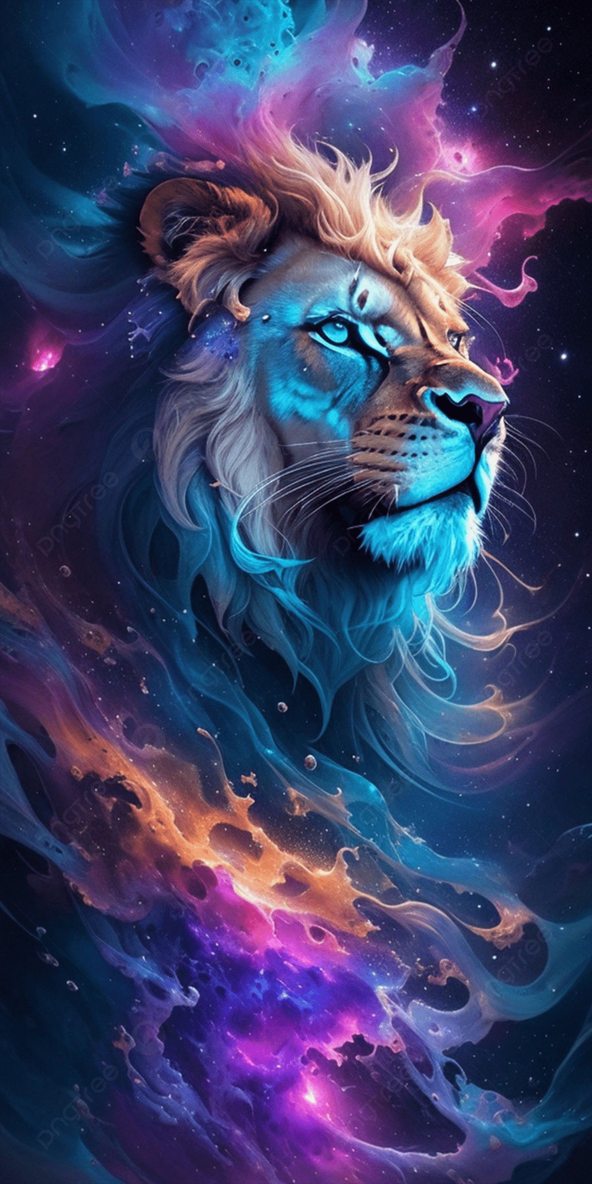 Lion In Space Nebula Wallpaper Background Wallpaper Image For Free Download