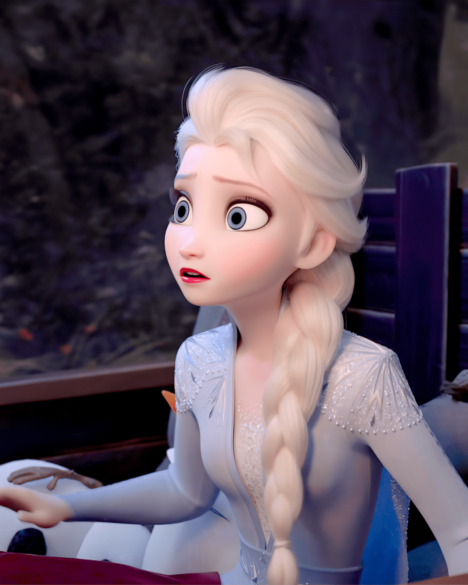 Elsa from Frozen 2 looking shocked and scared - Elsa