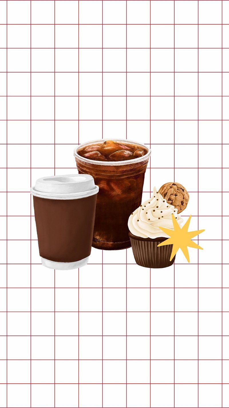 An illustration of a cup of coffee, a cup of soda, and a cupcake - Chocolate