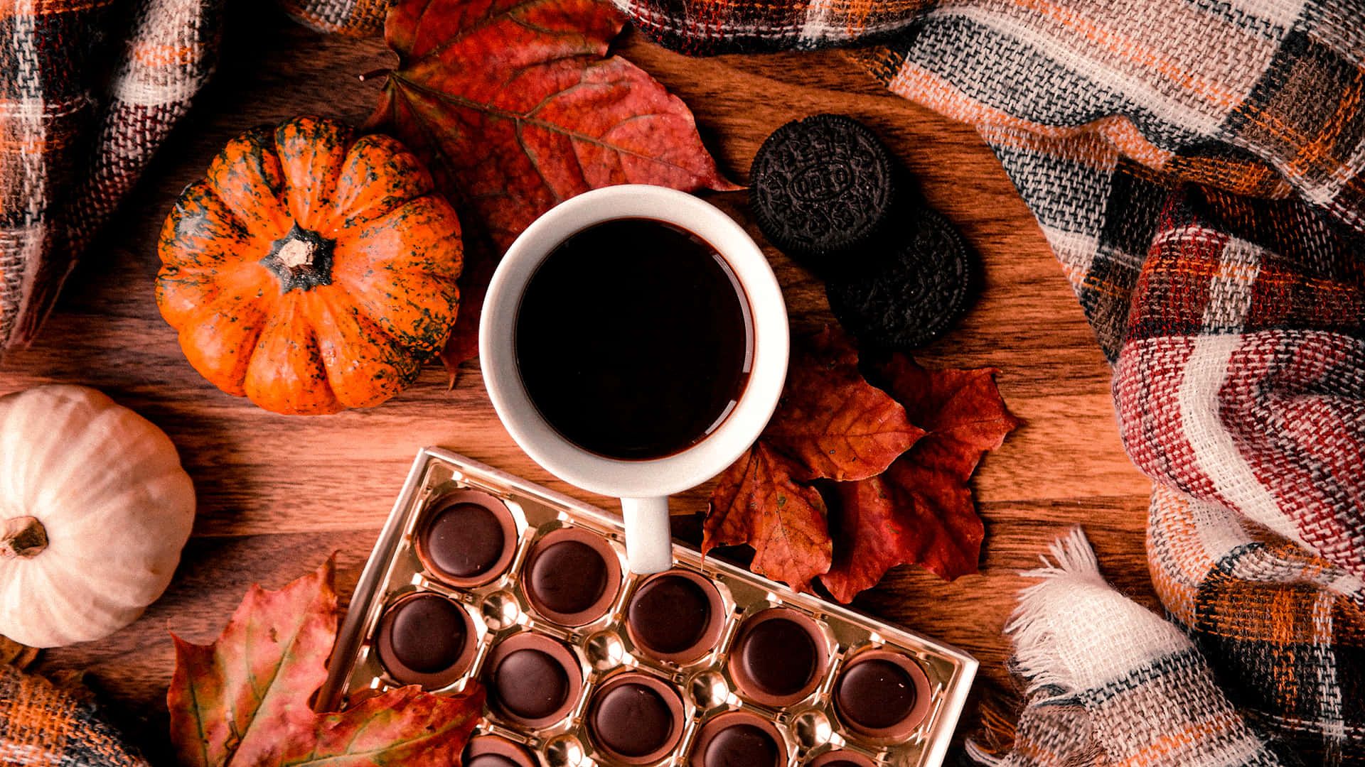 Download Cozy Hot Chocolate Autumn Harvest Aesthetic Wallpaper
