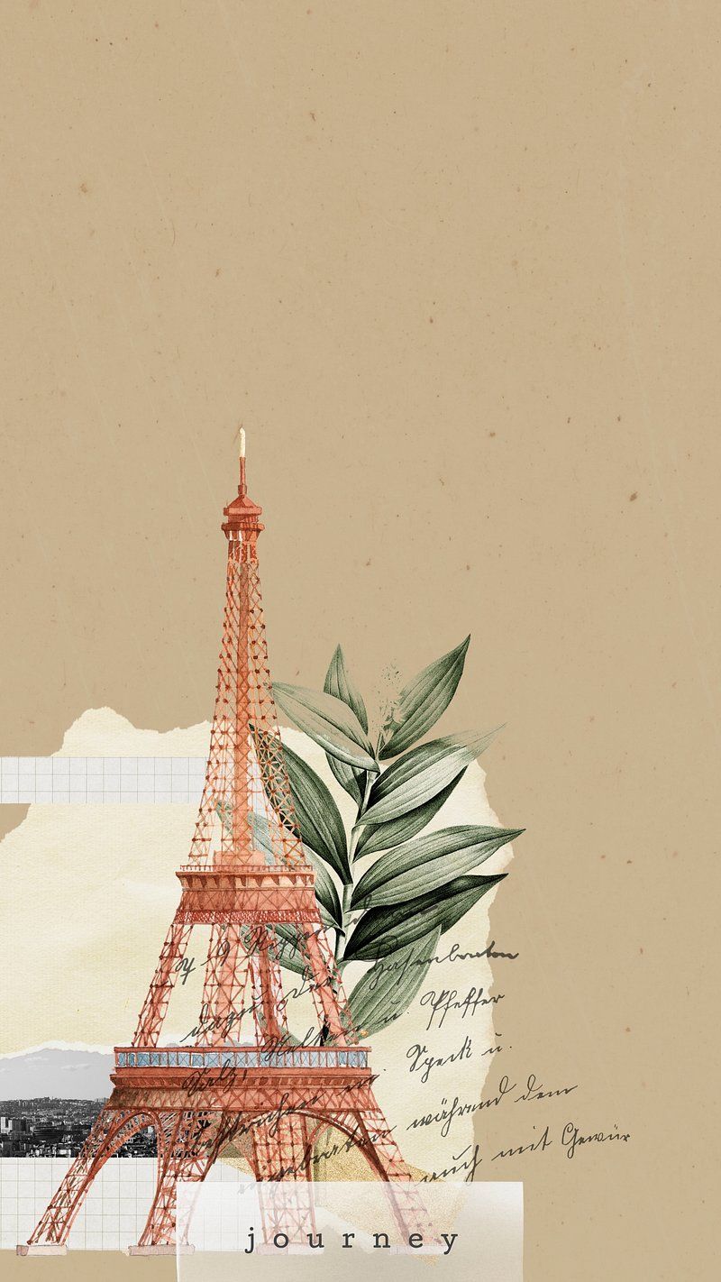 A phone wallpaper of the Eiffel Tower with a plant growing out of it - Eiffel Tower