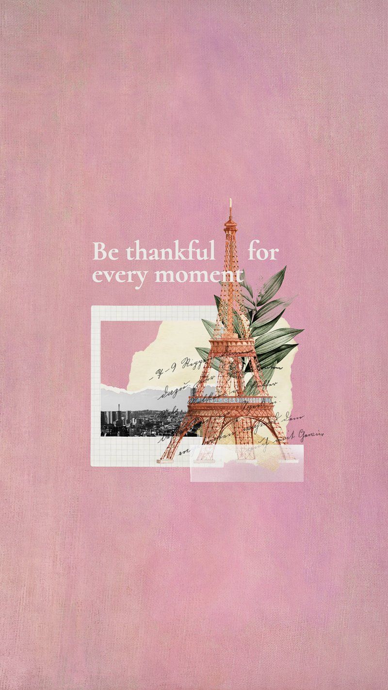 Pink aesthetic background with eiffel tower and the words 