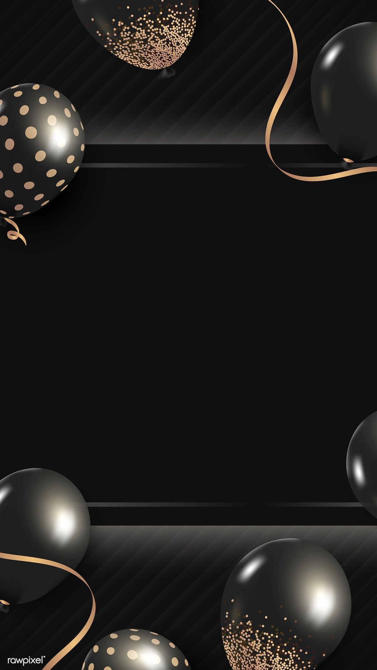 Download premium vector of Black and gold balloons on a black background - Balloons