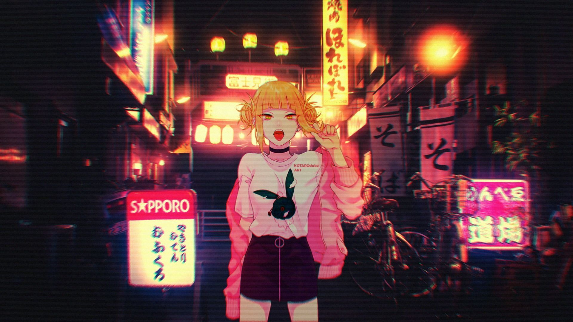 Aesthetic anime girl in the street at night wallpaper - VHS