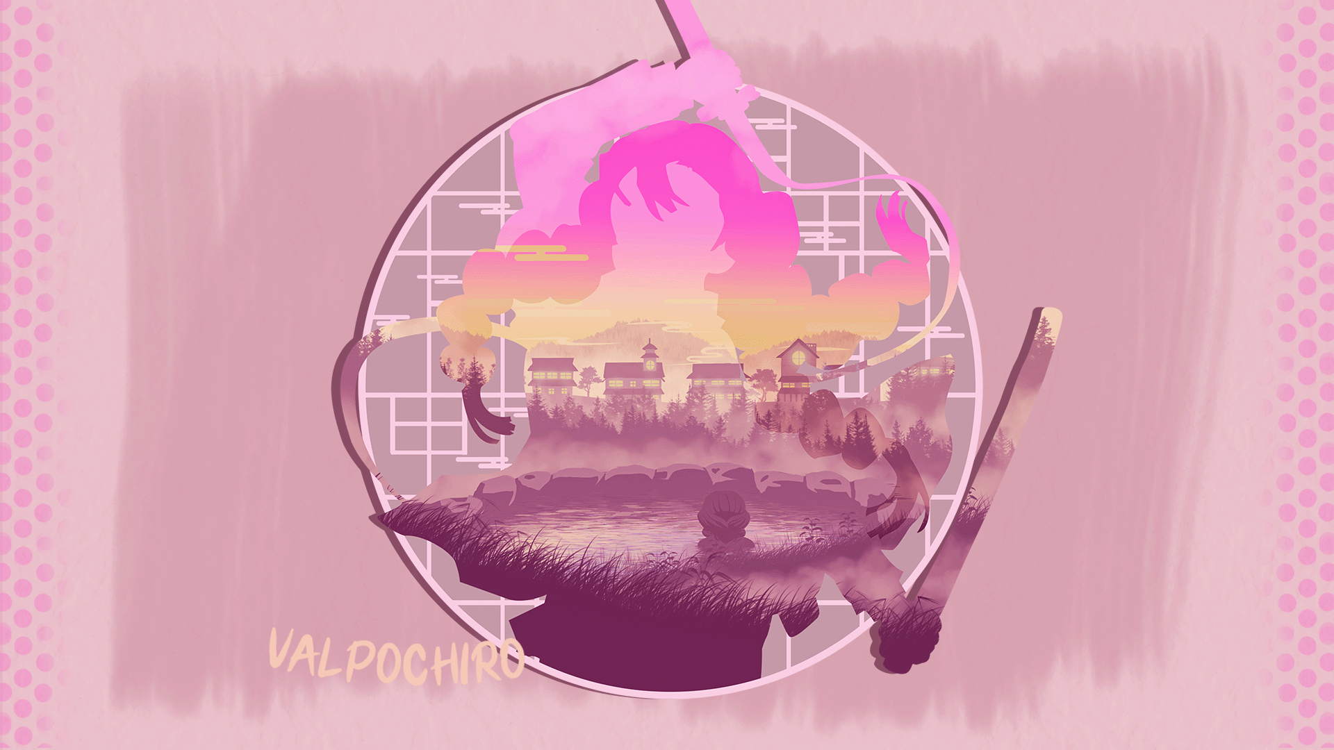 A pink and purple circle with a character from the game Valpochir. - Illustration
