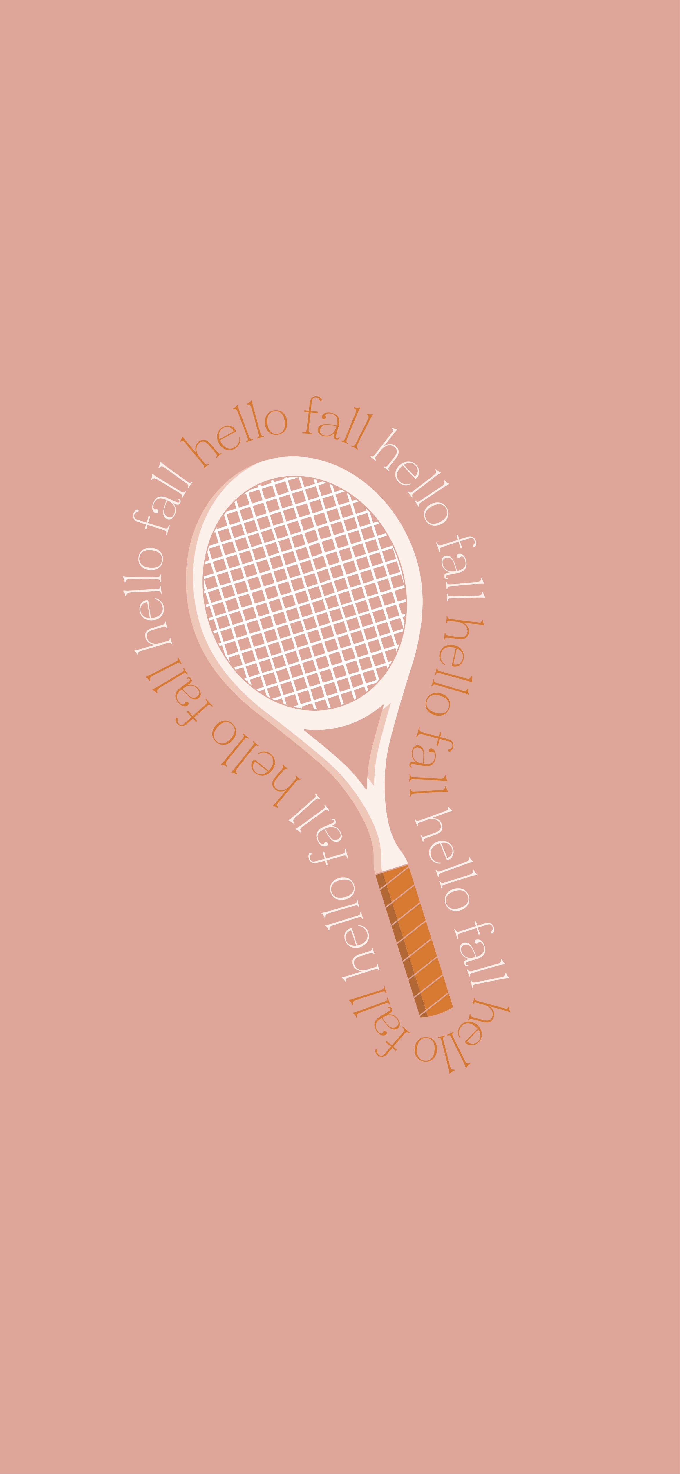 Tennis racket with the words hello fall in a circle around it - Tennis