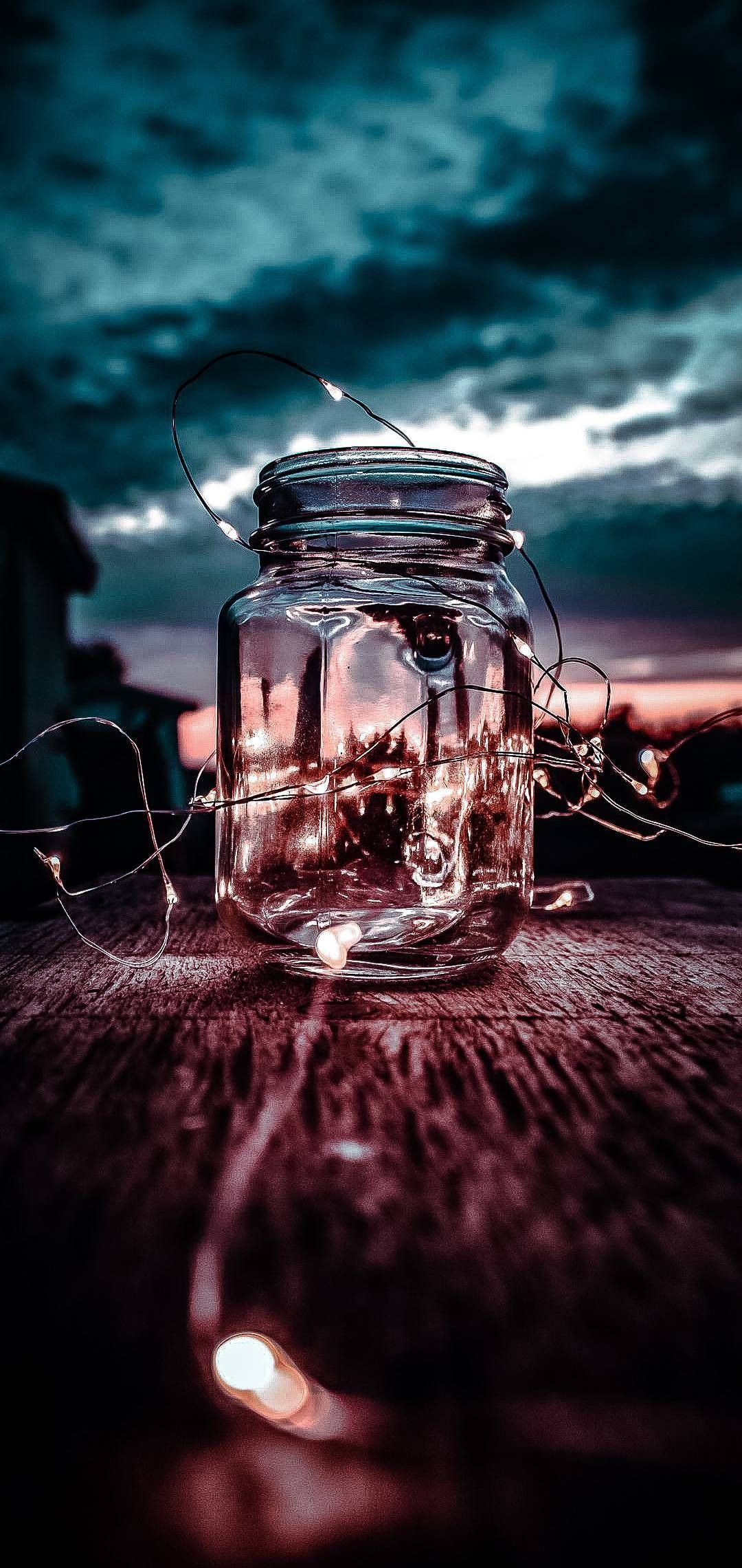 IPhone wallpaper of a jar with lights inside - Fairy lights