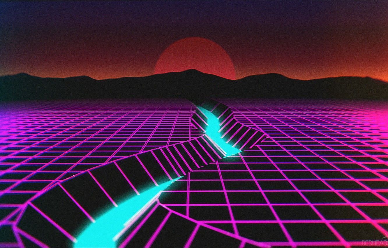 Wallpaper The sun, Mountains, Music, River, Neon, Background, Retro, Synthpop, VHS, Darkwave, Synth, Retrowave, Synthwave, Synth pop image for desktop, section рендеринг