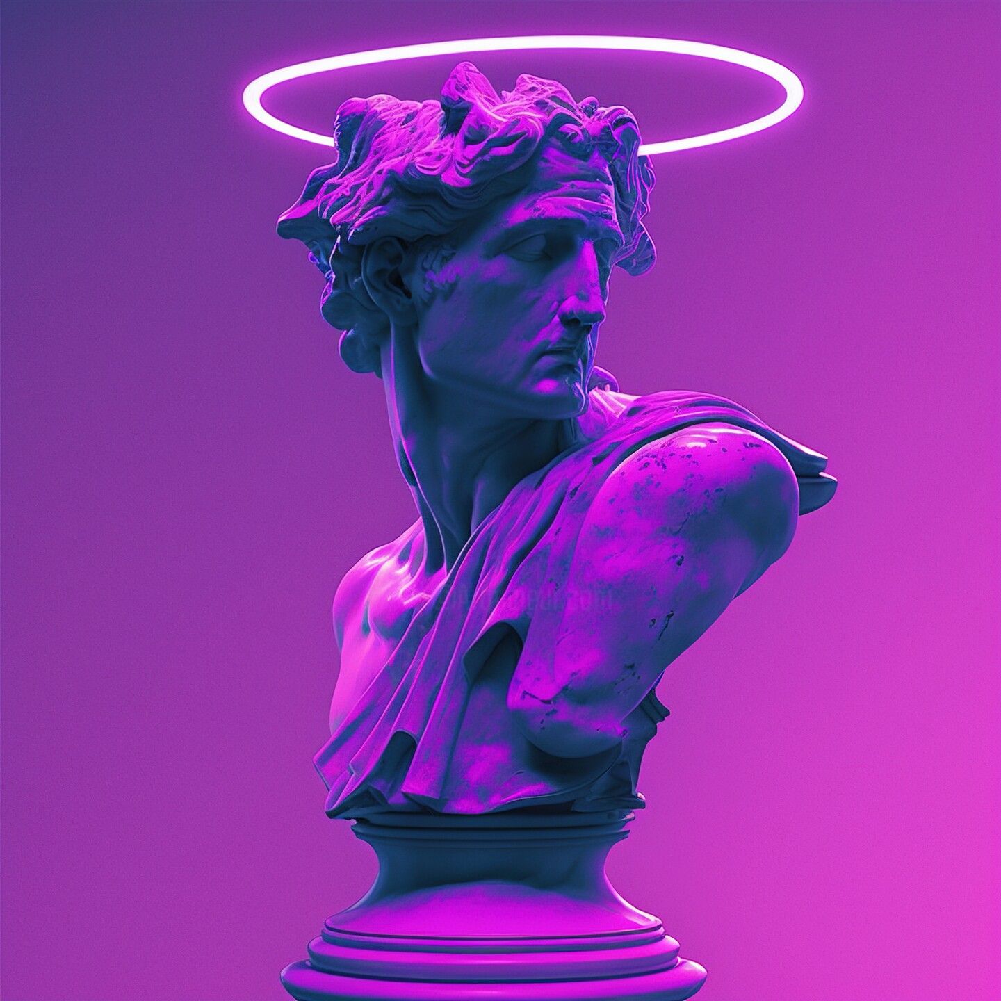 Statue Of Apollo's Head, Vaporwave, Digital Arts