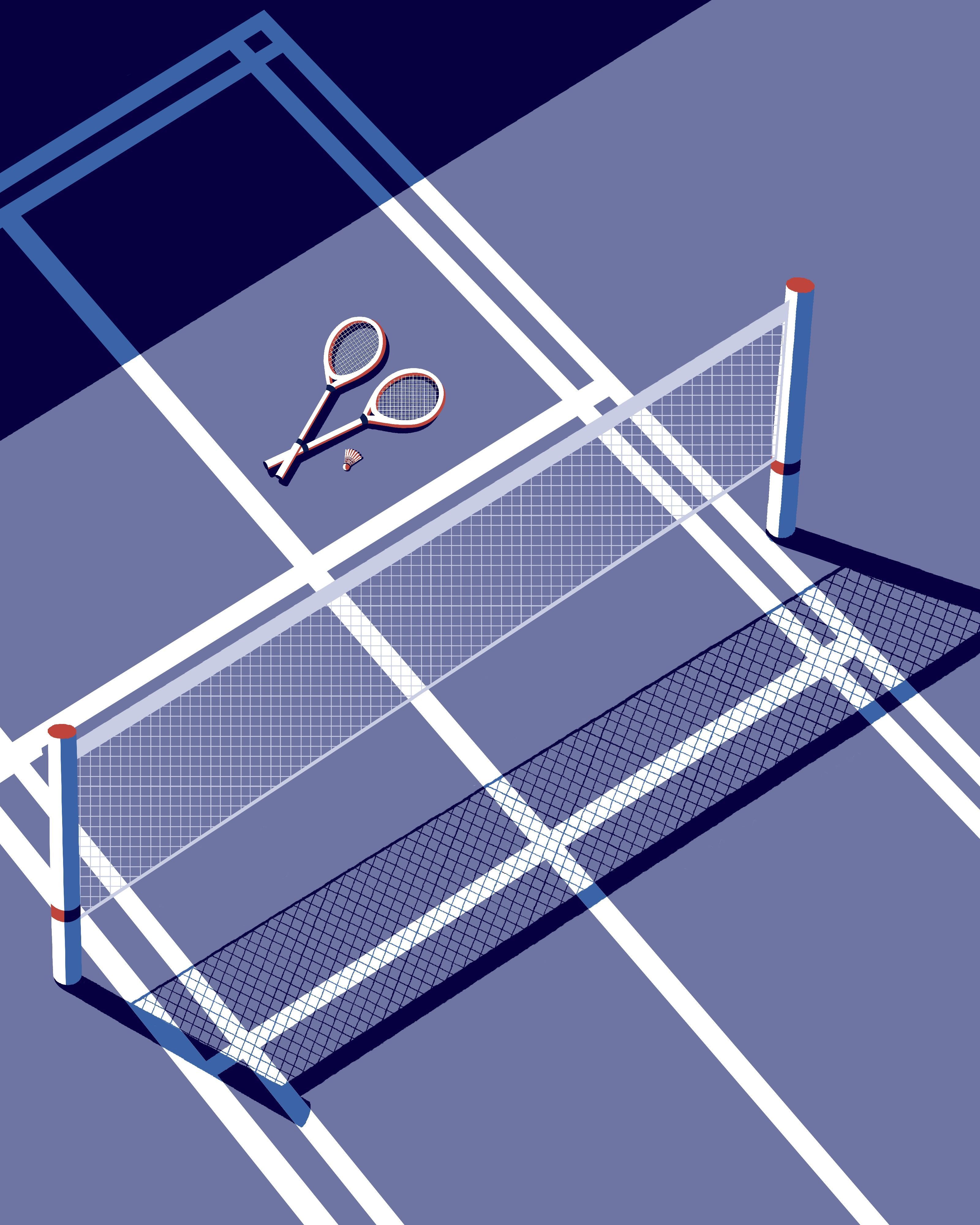 A tennis court with two scissors on it - Tennis