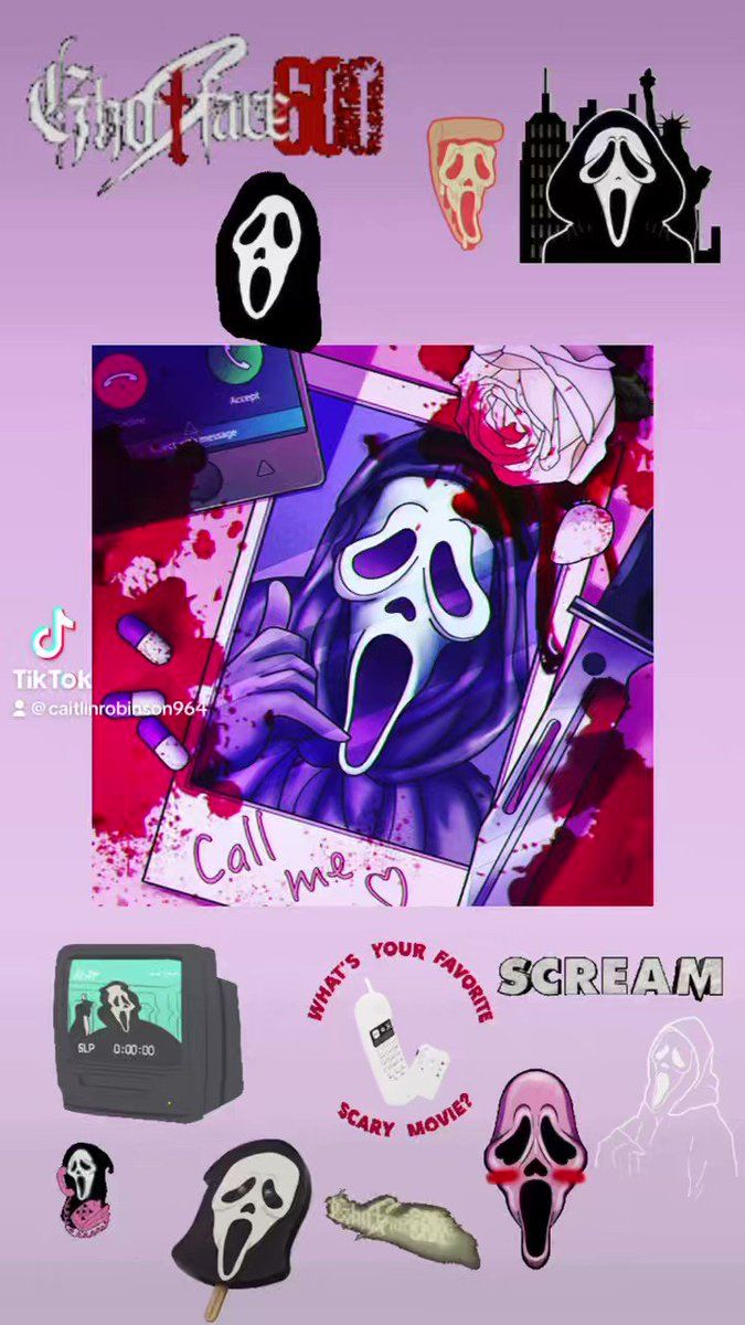 Scream movie collage with purple background and TikTok logo - Ghostface