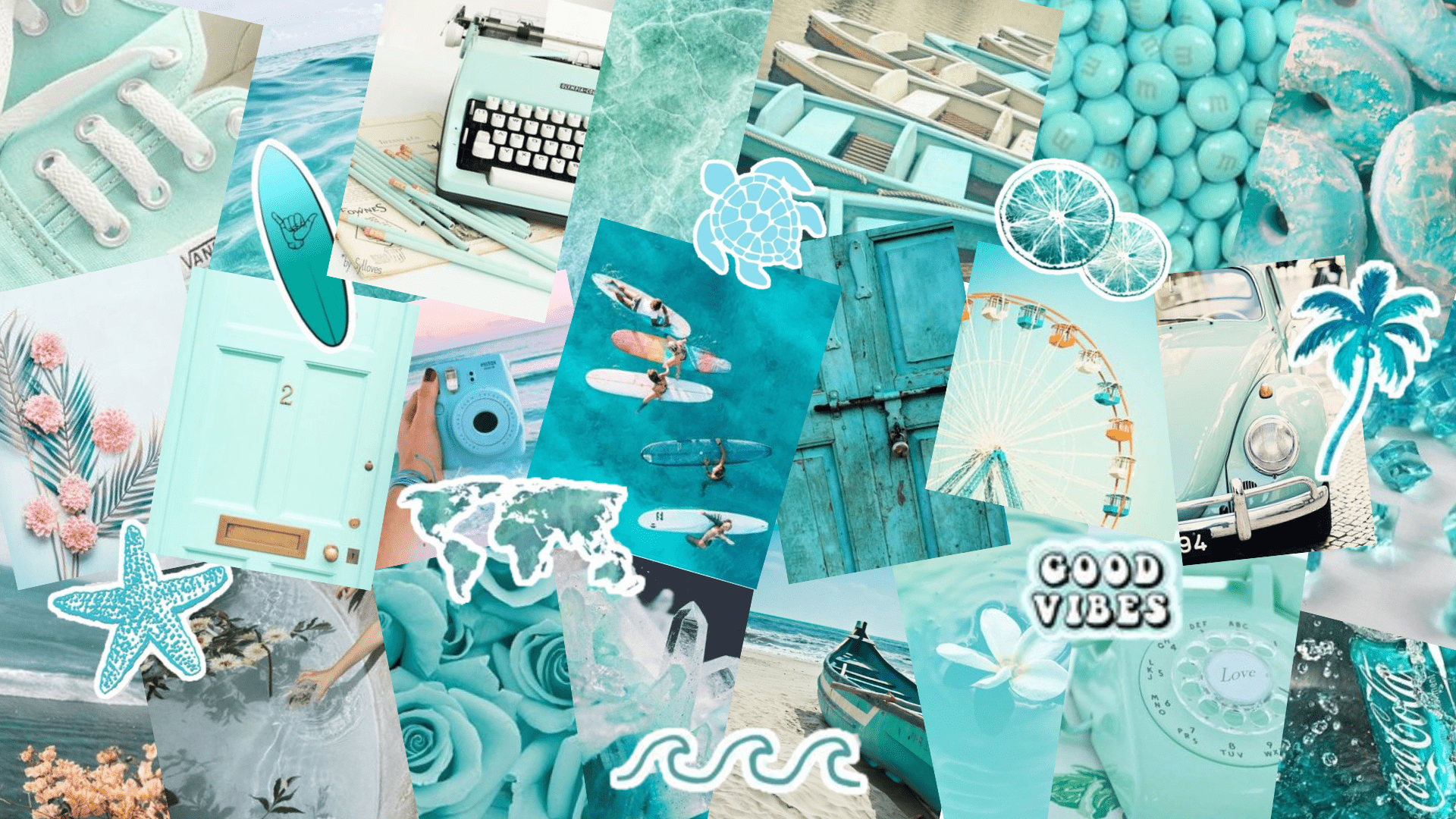 Turquoise Collage. Desktop wallpaper art, Wallpaper iphone cute, iPhone wallpaper rock