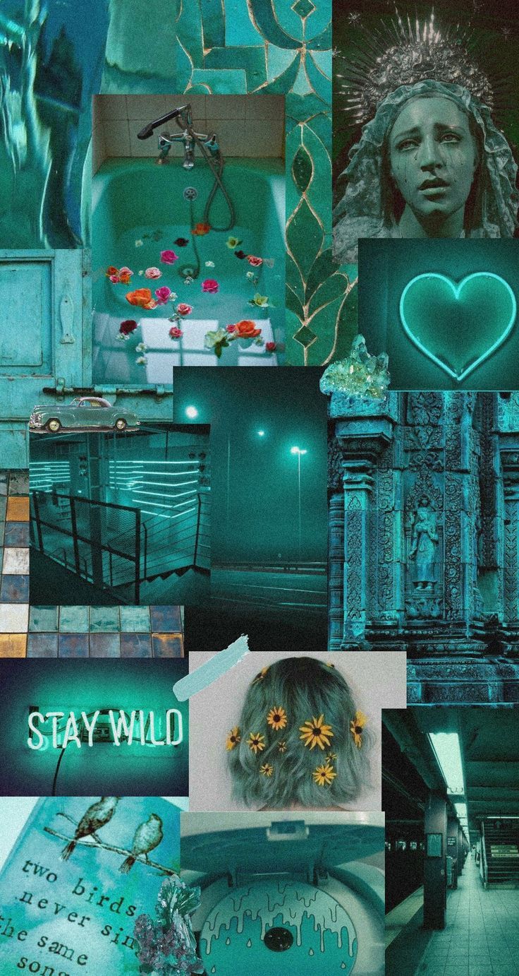 Teal aesthetic background with a lot of different pictures - Turquoise