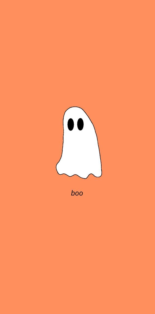 A white ghost with two black eyes and the word 