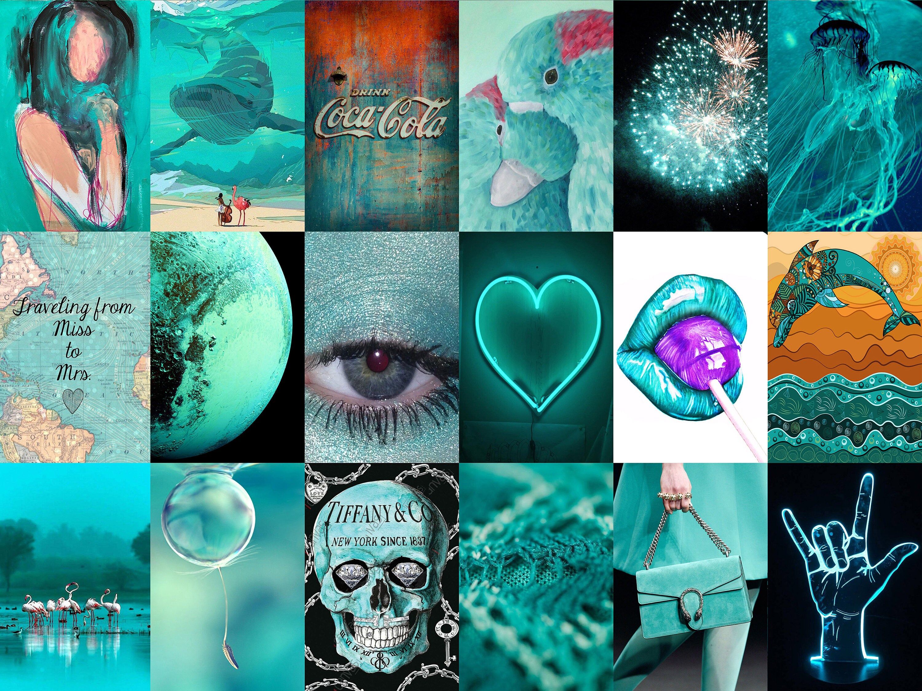 PCS Turquoise Wall Collage Kit Boujee Teal Aesthetic Photo Poster Print Teen Girl Turquoise Ocean Green Room Decor DIGITAL 4x6