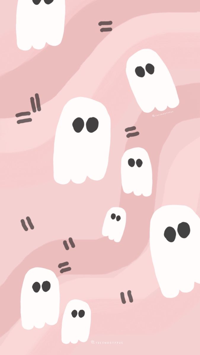 A pink and white ghost illustration for Halloween. - Ghost