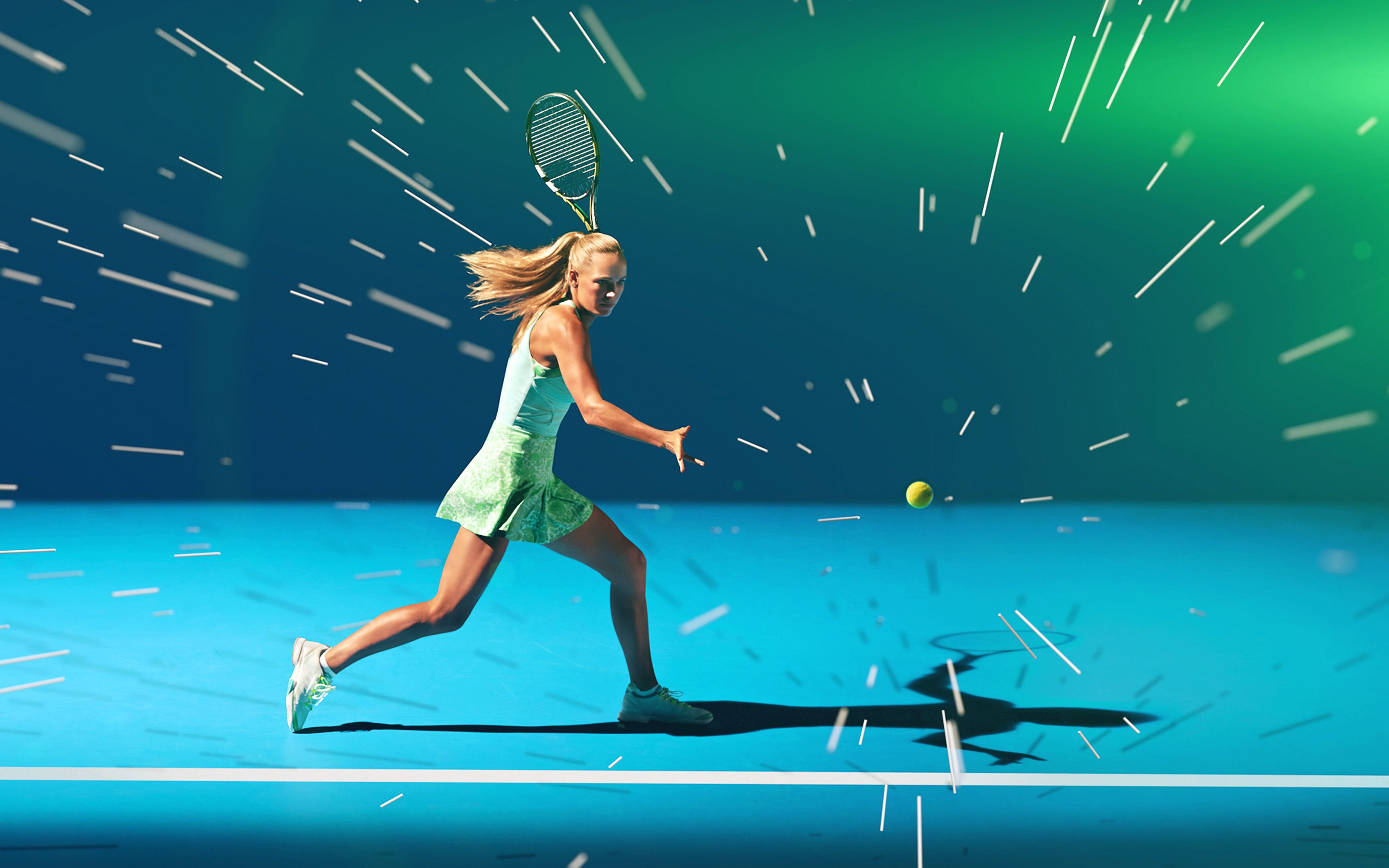 A woman hitting a tennis ball with a racket - Tennis