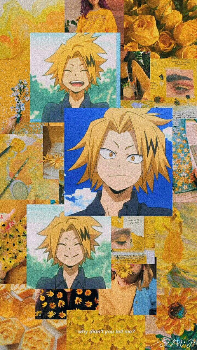 Aesthetic background of anime characters with yellow flowers - Denki Kaminari