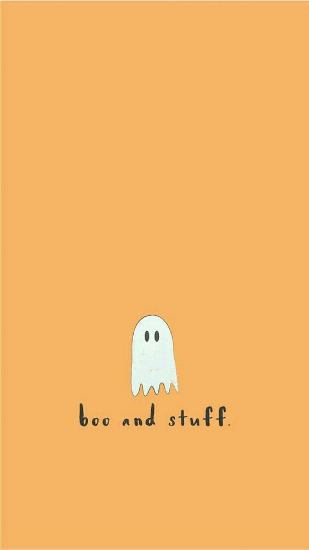 A cartoon ghost on an orange background with the words 