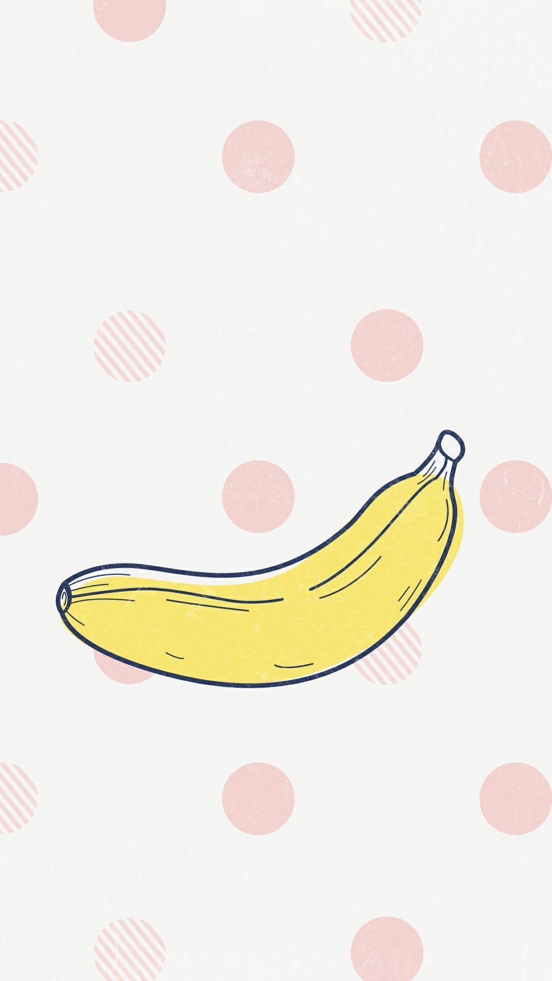 IPhone wallpaper with a cute yellow banana on a pink polka dot background - Banana