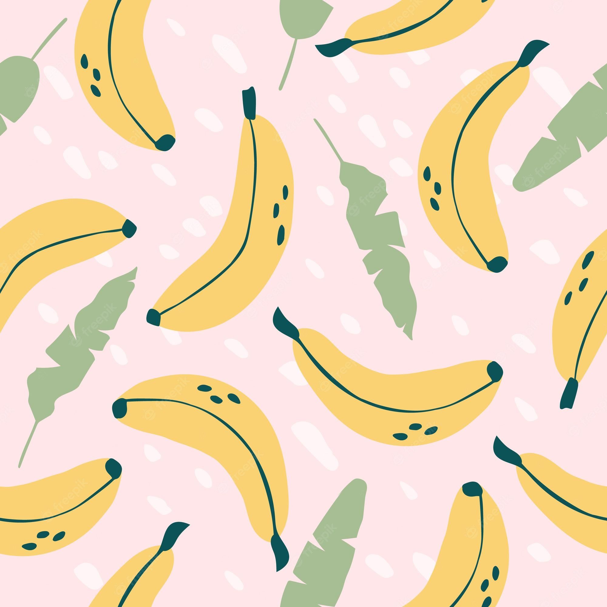 A pattern of bananas and banana leaves on a pink background - Banana