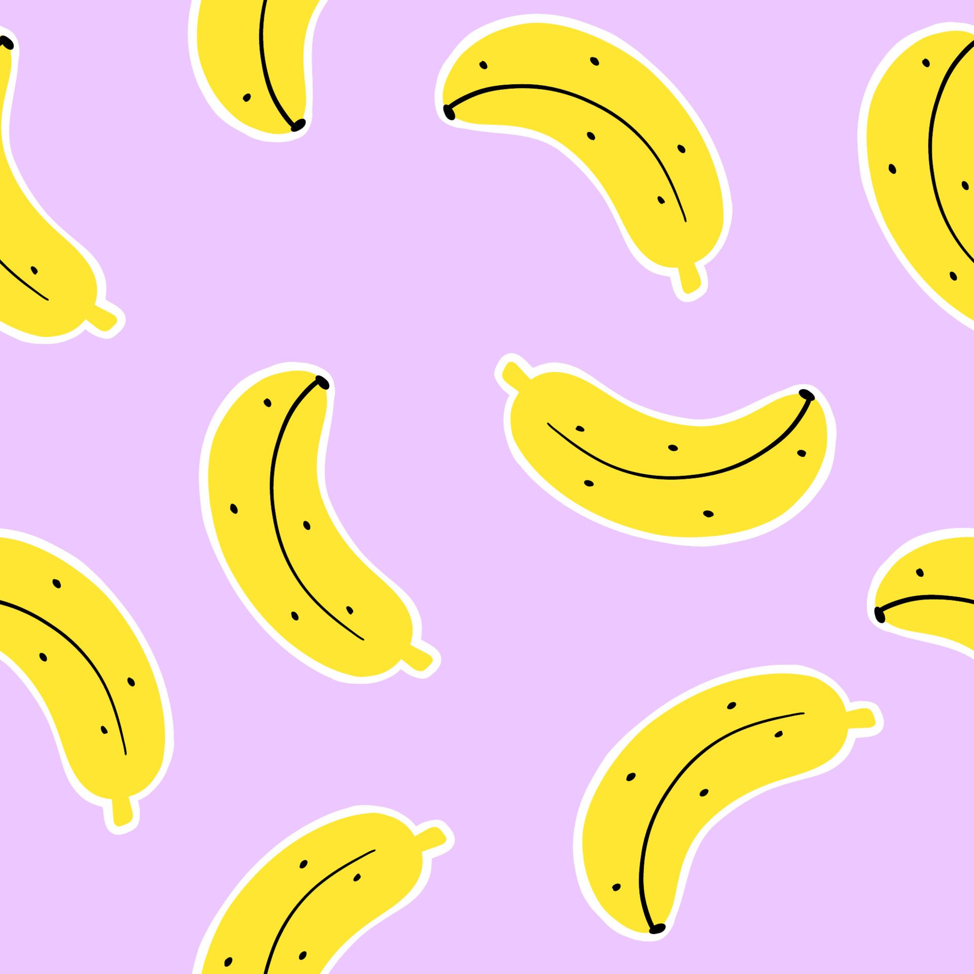 Vector seamless pattern of bananas on purple background. Yellow fruits. Juicy summer fruit background