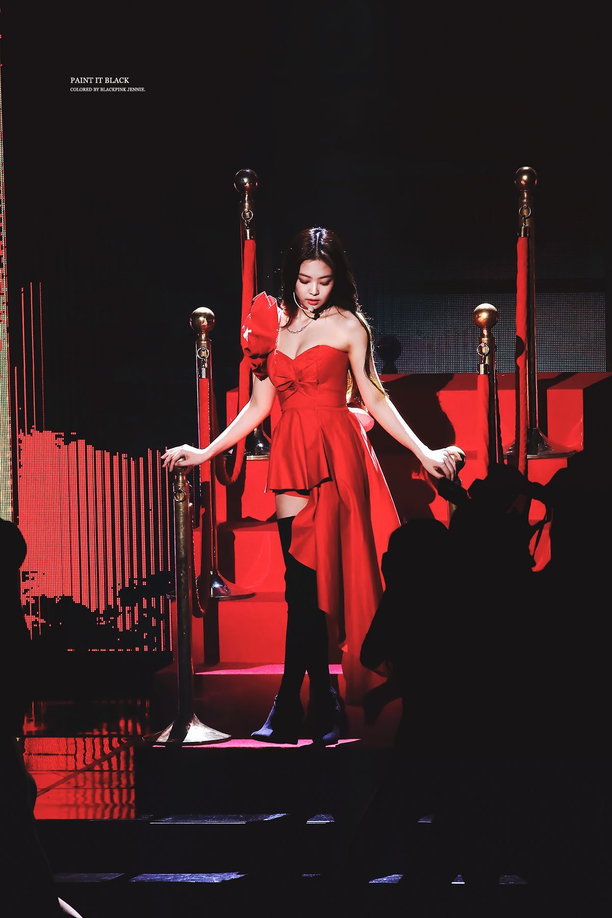 Rosé of Blackpink in a red dress and black knee-high boots - Jennie