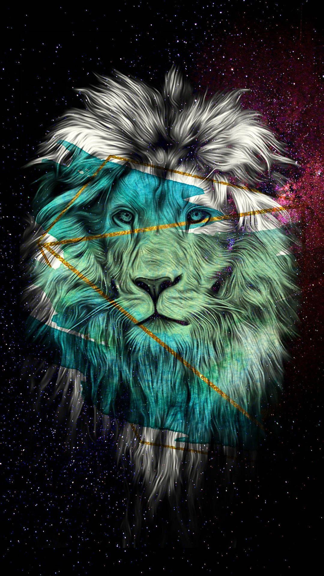 A lion with stars and galaxies in the background - Lion