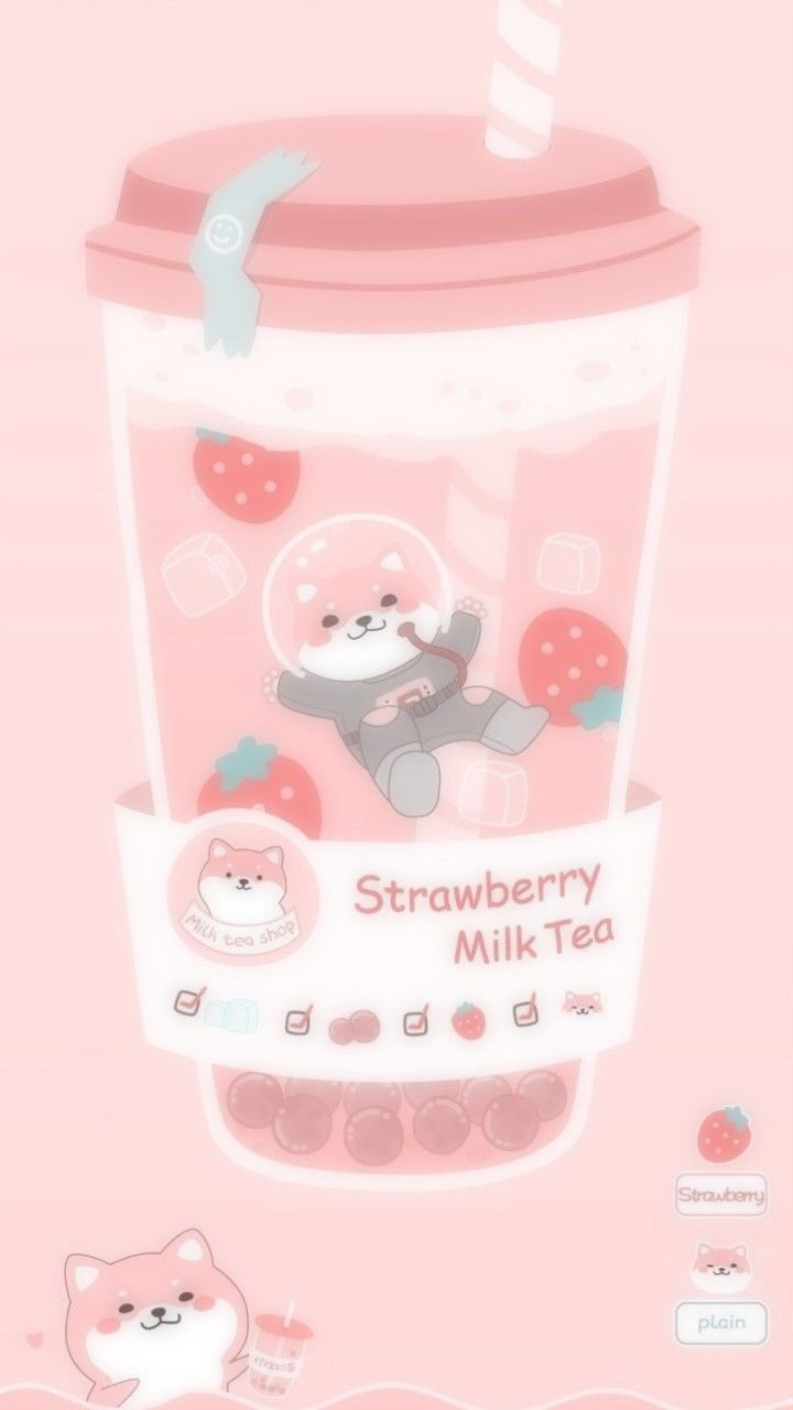 Strawberry Milk Tea wallpaper with cute pink bear in a glass of strawberry milk tea - Milk