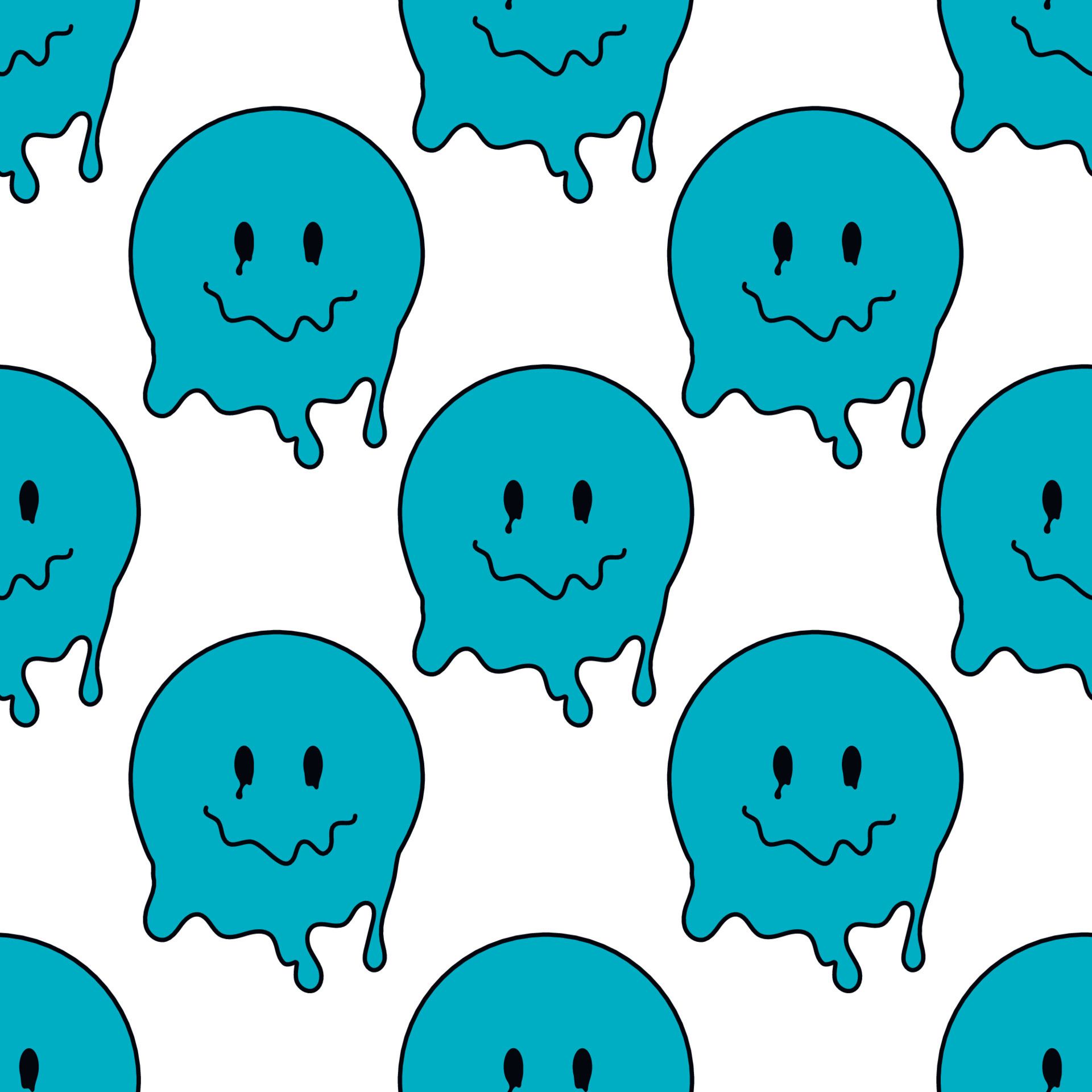 A pattern of blue ghost faces - Y2K, ghost, funny, smile