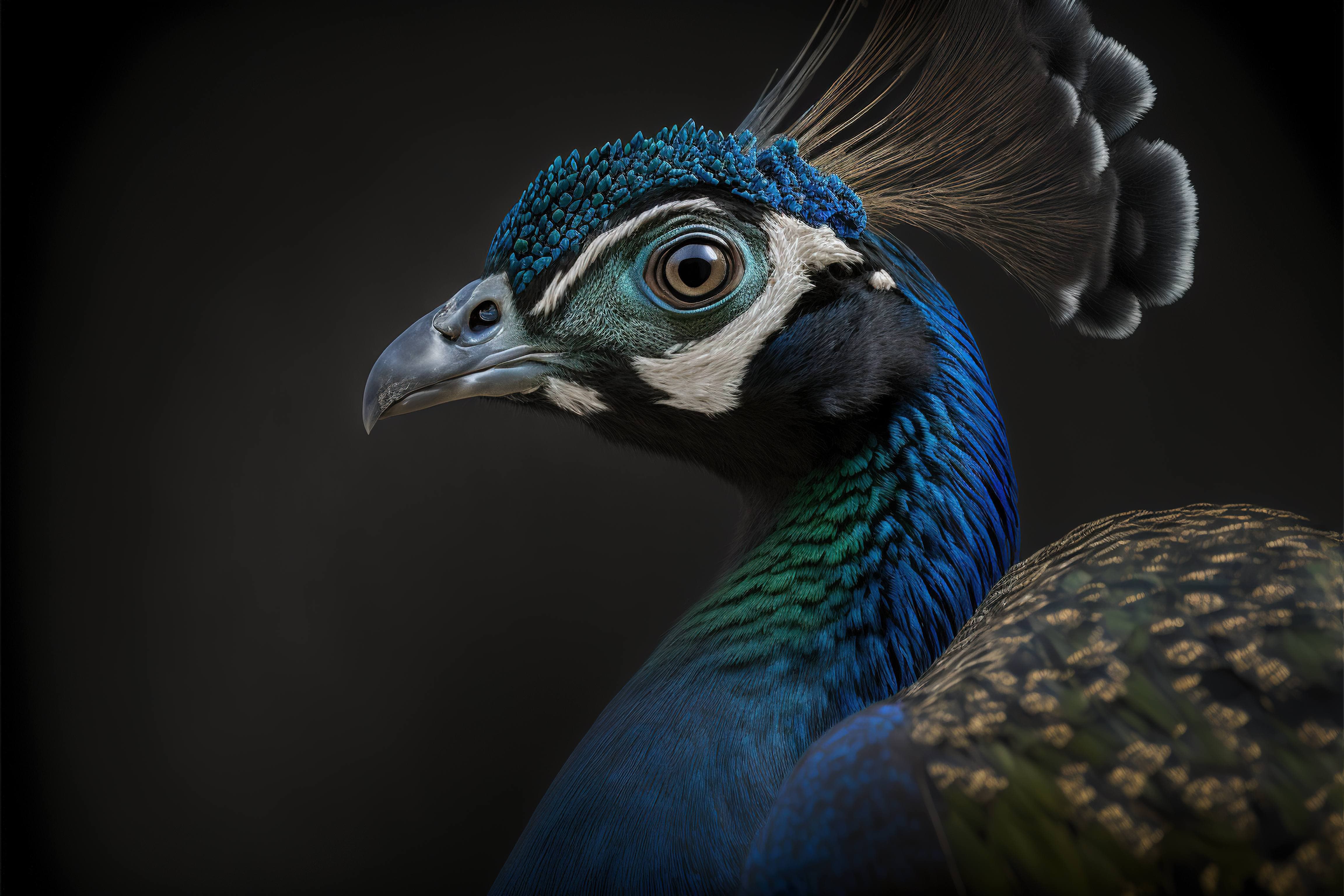 A peacock with a black background - Peacock