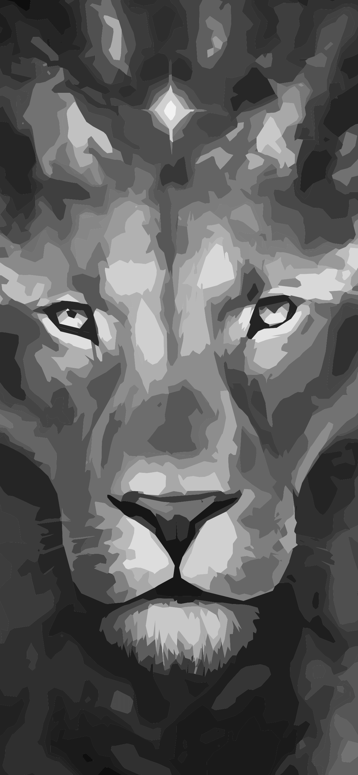 Black and white abstract lion face with a serious expression - Lion