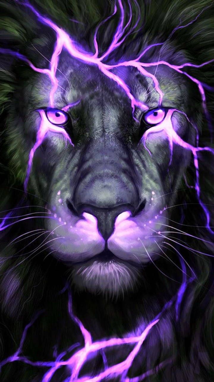 A lion with purple lightning in its eyes - Lion