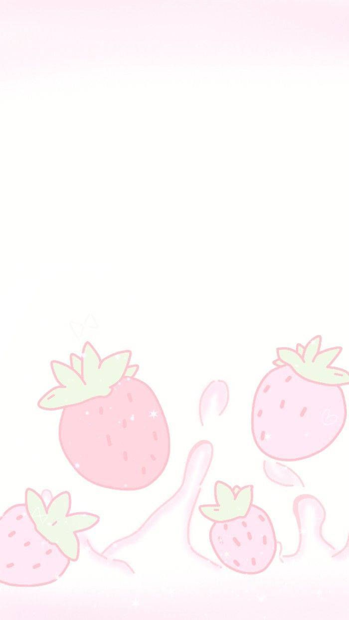 Wallpaper for phone, drawing of strawberries, on a white background - Milk