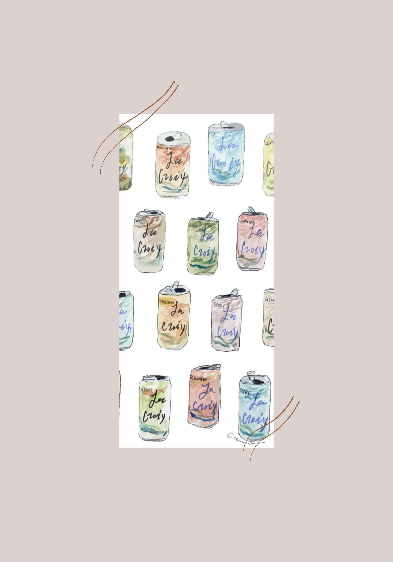 Art print of a repeating pattern of 10 cans of La Croix with the words 