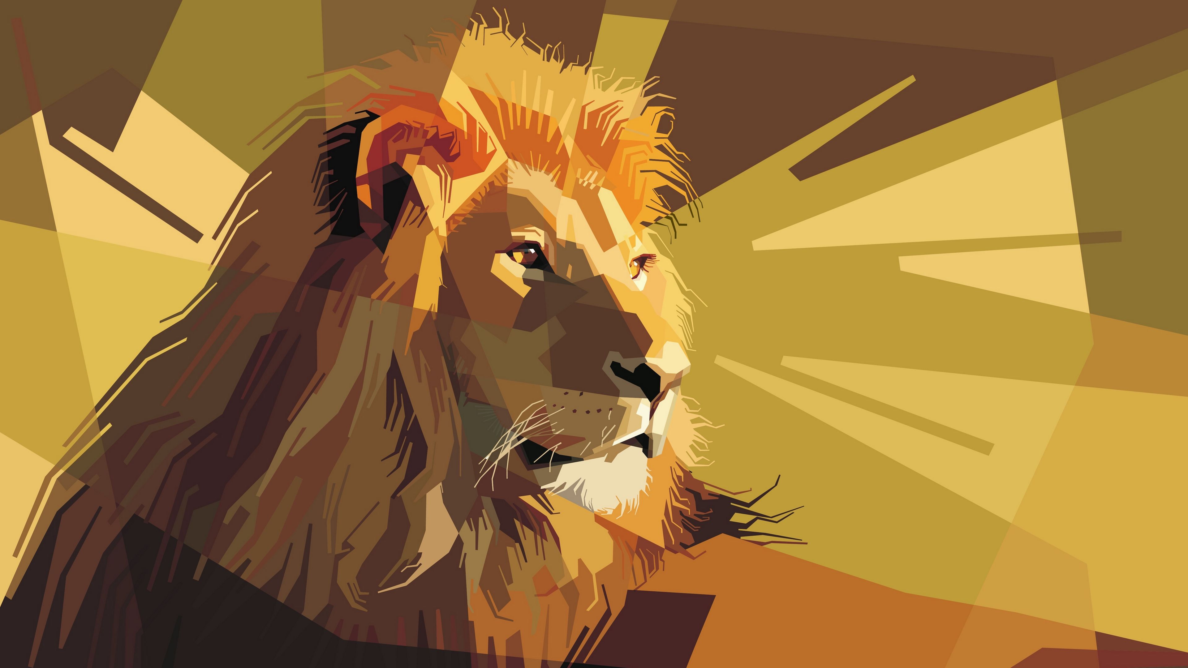 A lion with a warm color scheme and geometric shapes in the background - Lion