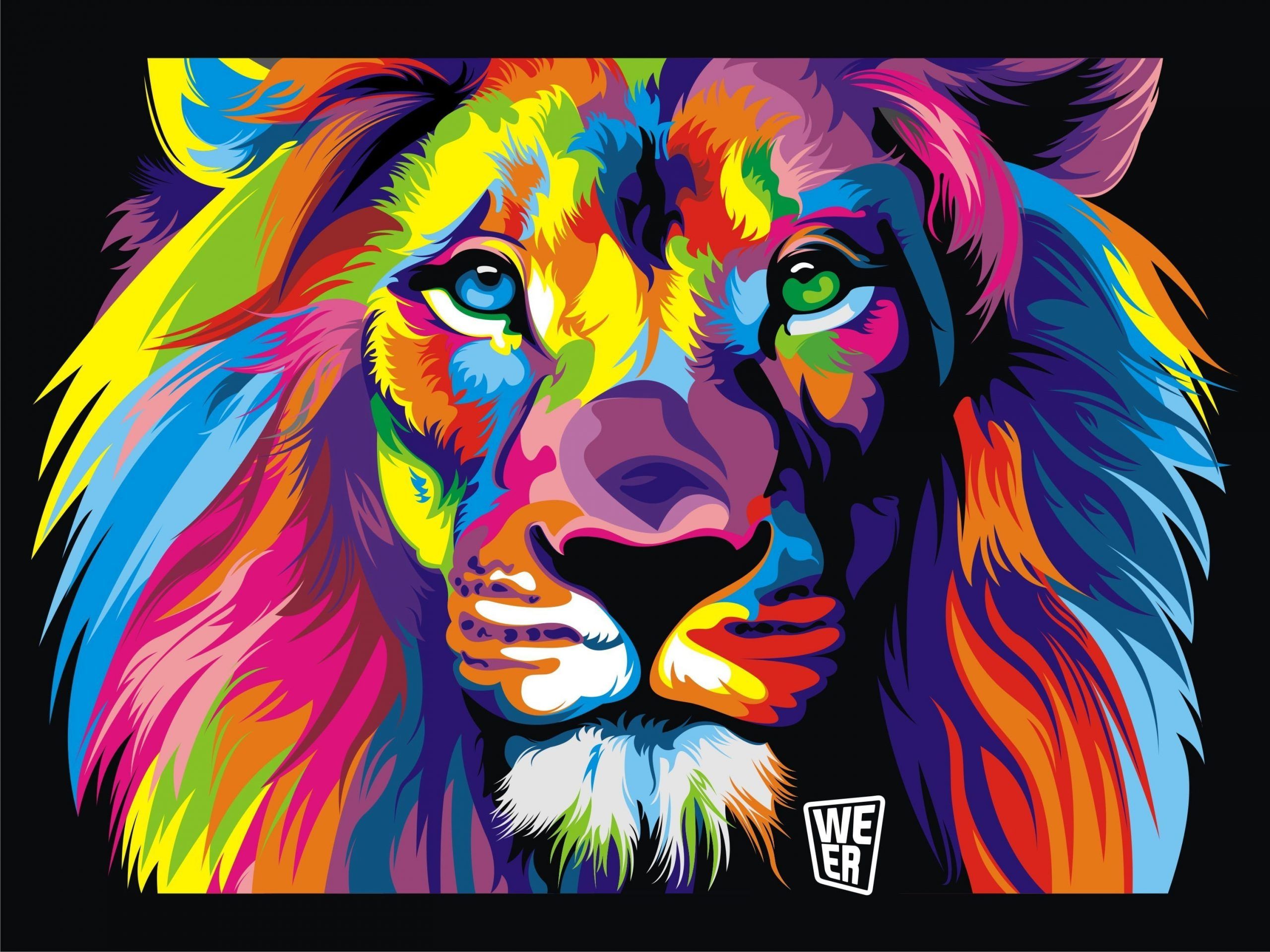 Colorful lion head on a black background - Lion