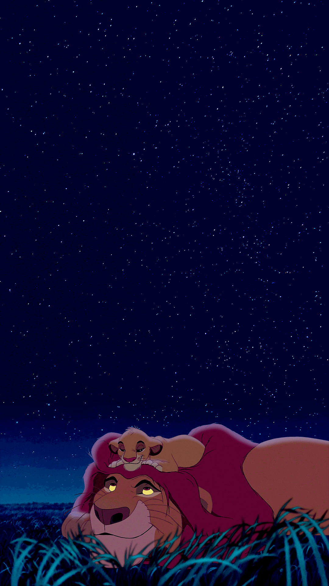 A lion laying down in the grass with stars above - Lion, The Lion King