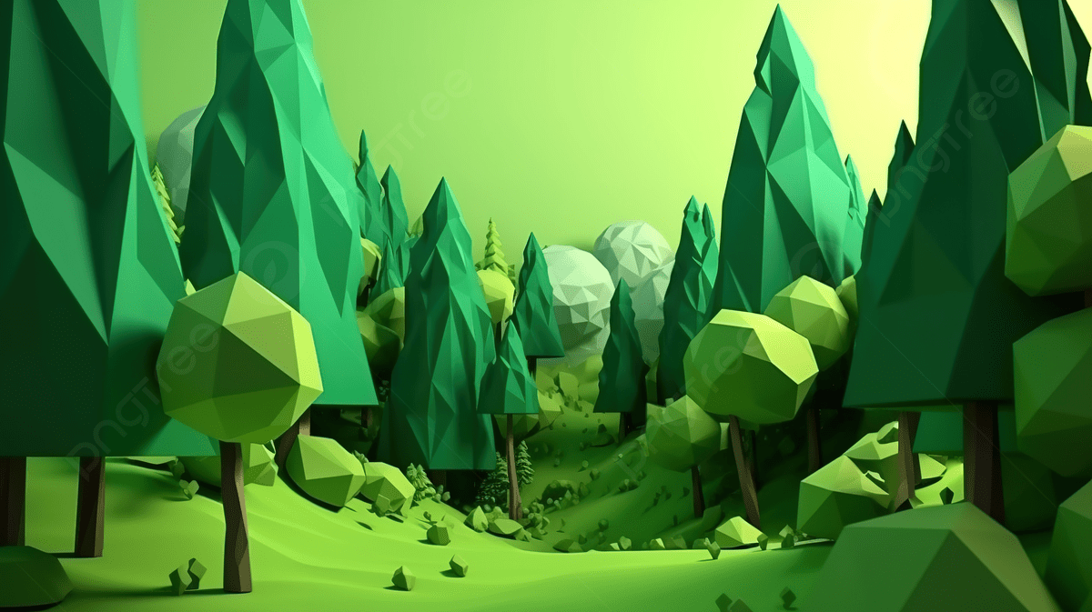 Low Poly Forest Is Shown In A Green Screen Background, 3D Low Poly Green Background Cartoon Style 3D Rendering, HD Photography Photo Background Image And Wallpaper for Free Download