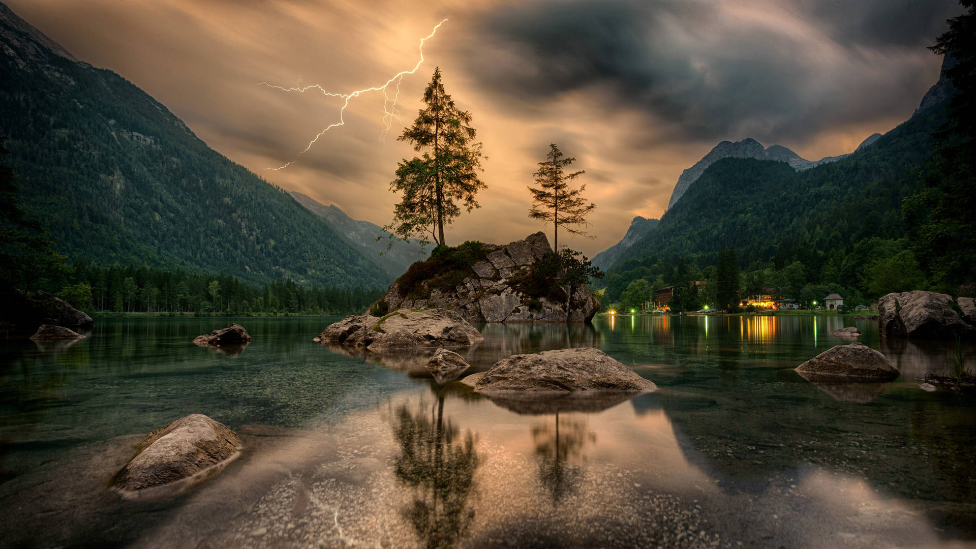 Lightning over the lake wallpaper 2560x1440 - Lake