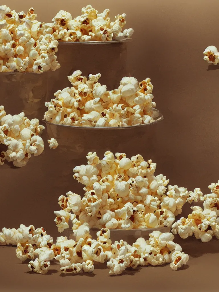 Piles of popcorn on a brown background - Popcorn