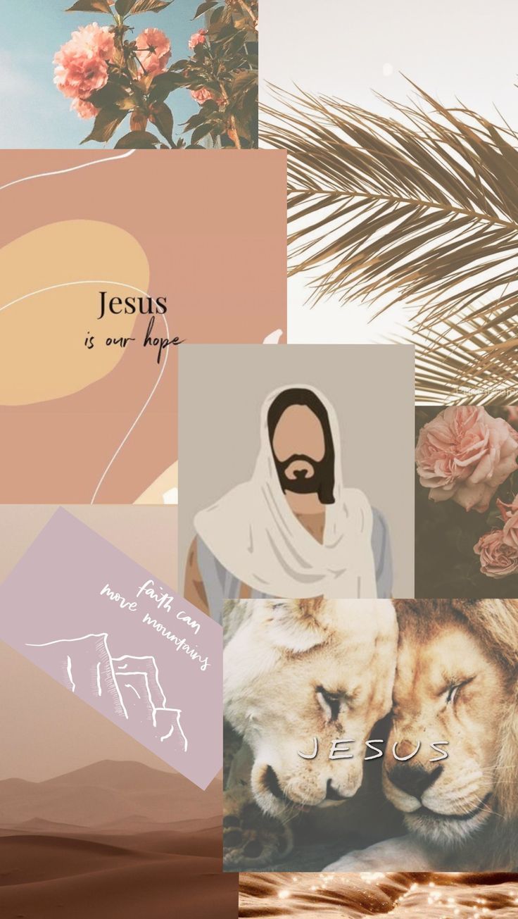 A collage of pictures with jesus and lions - Jesus