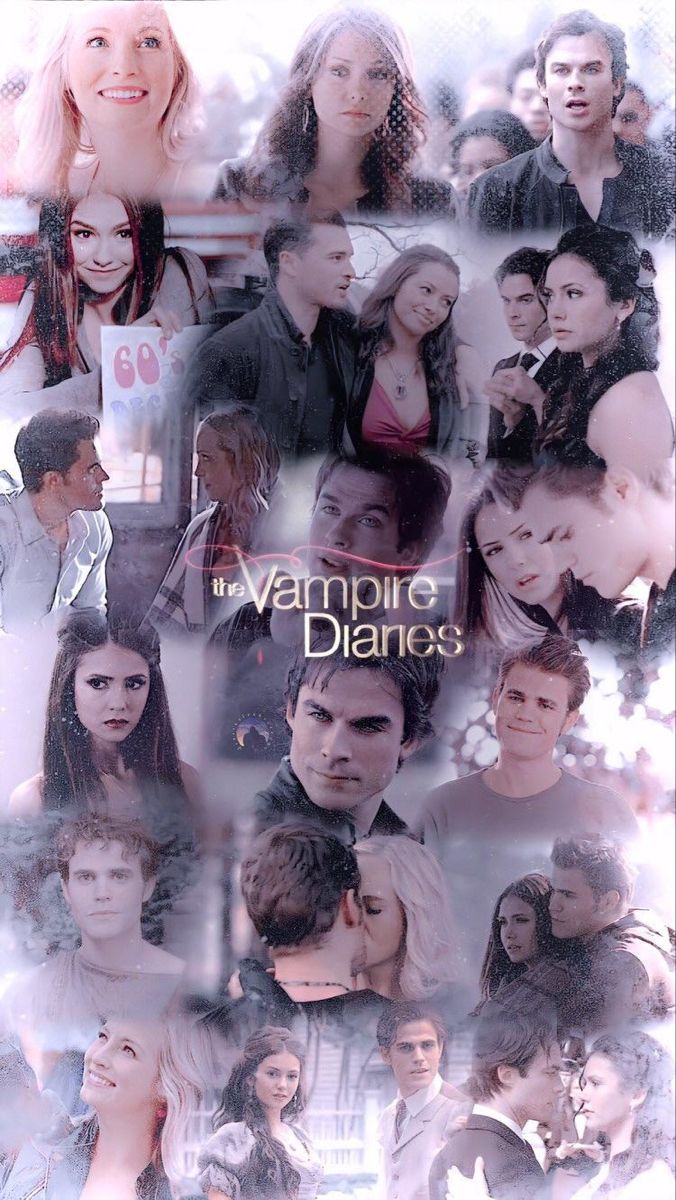 A collage of The Vampire Diaries characters including Elena, Stefan, Damon, and others. - Vampire