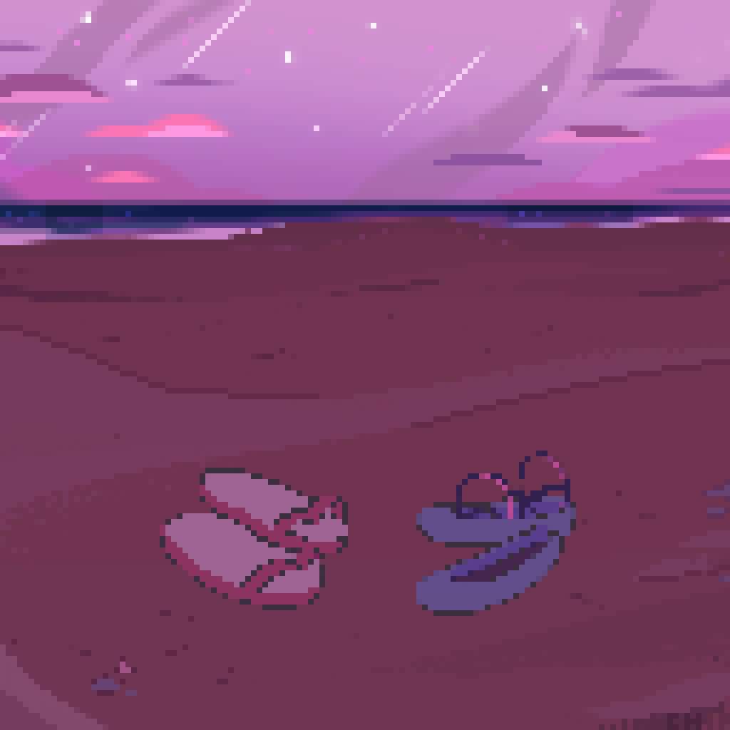 Pixel art of a pink and purple sunset with a heart and a rose. - Steven Universe