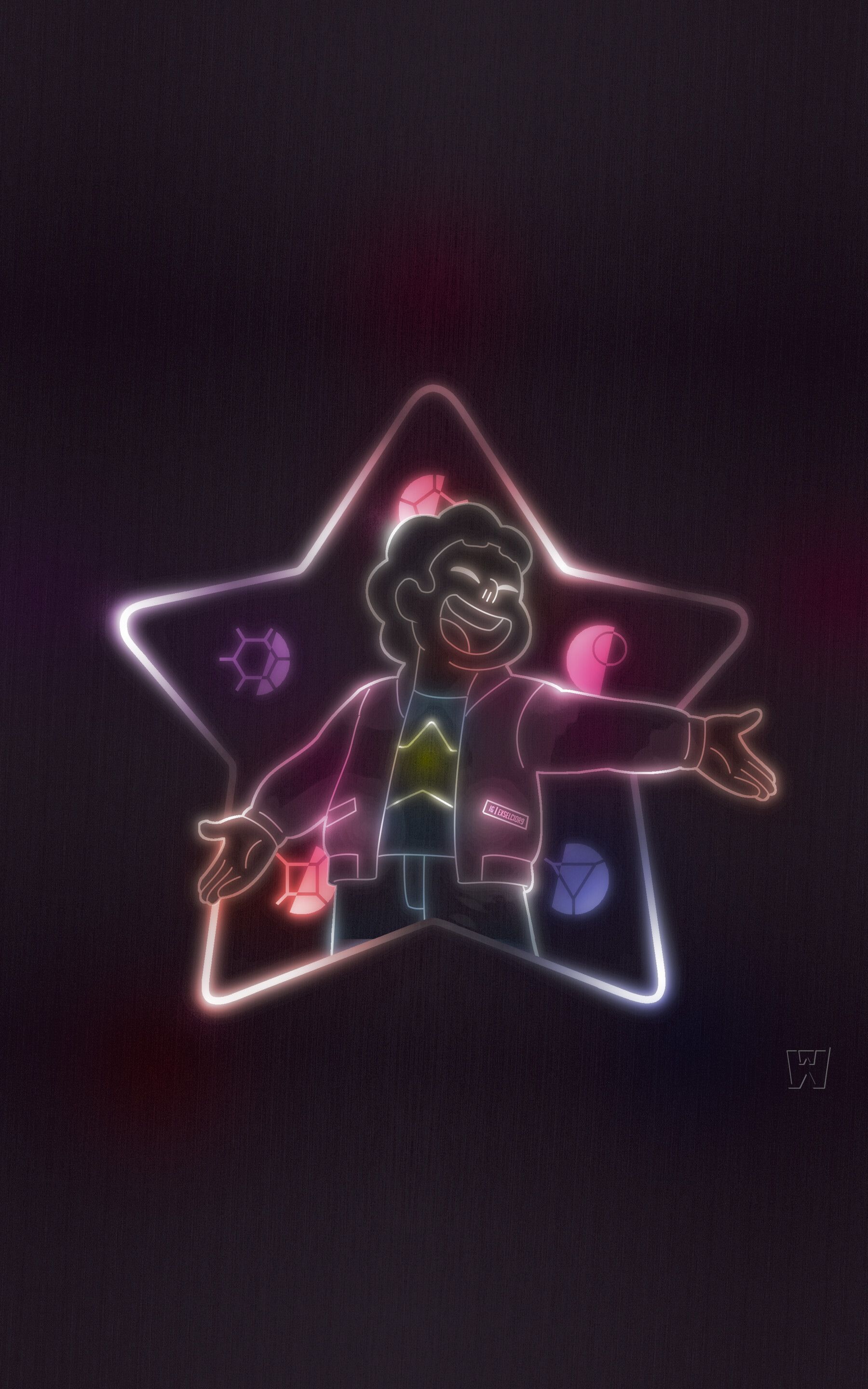 A neon image of a character from Steven Universe, with a star behind them. - Steven Universe