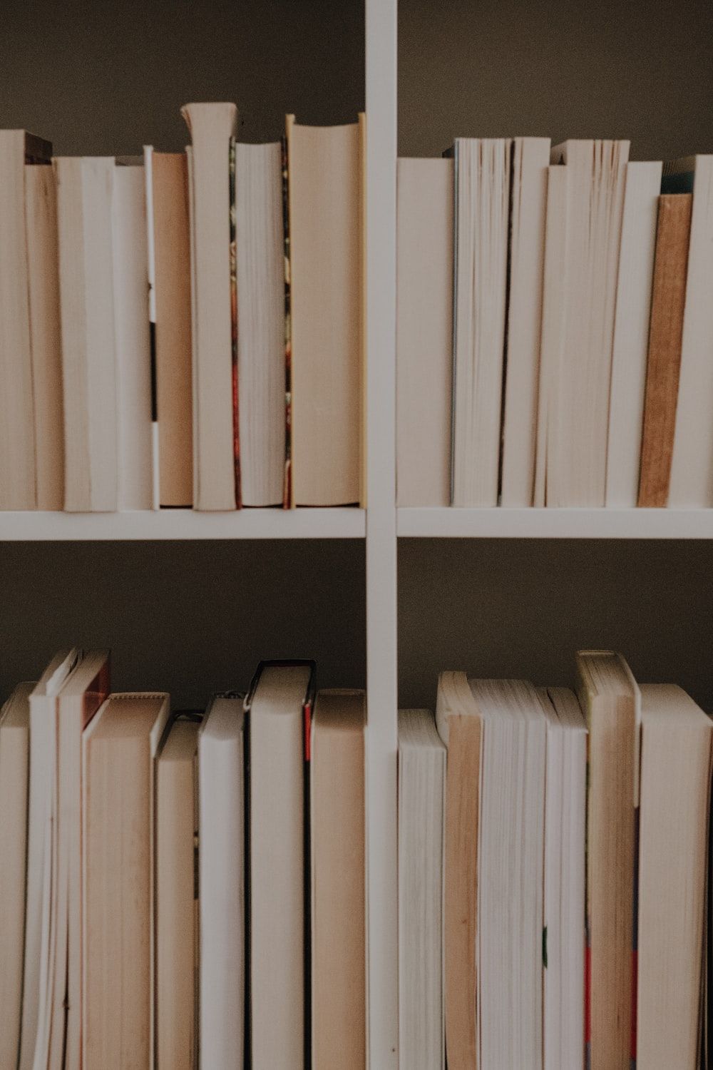 A bookshelf with many books on it. - Light academia