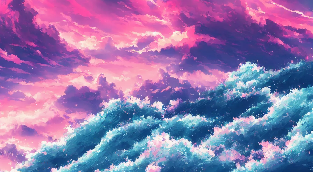 anime landscape wallpaper, rough waves, ocean cliff