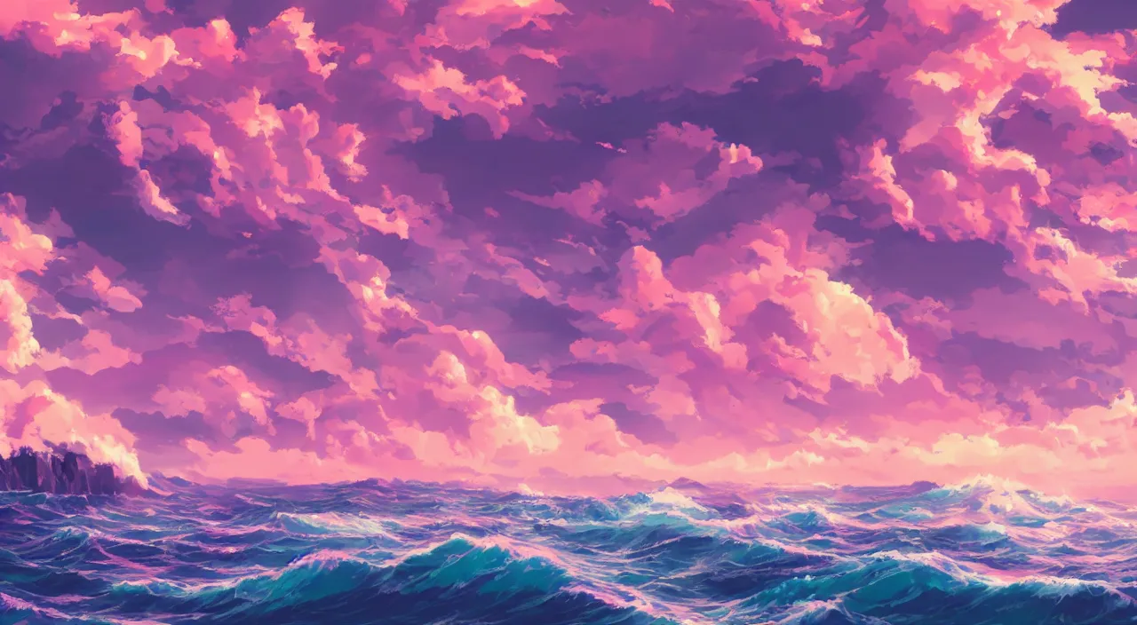 anime landscape wallpaper, rough waves, ocean cliff