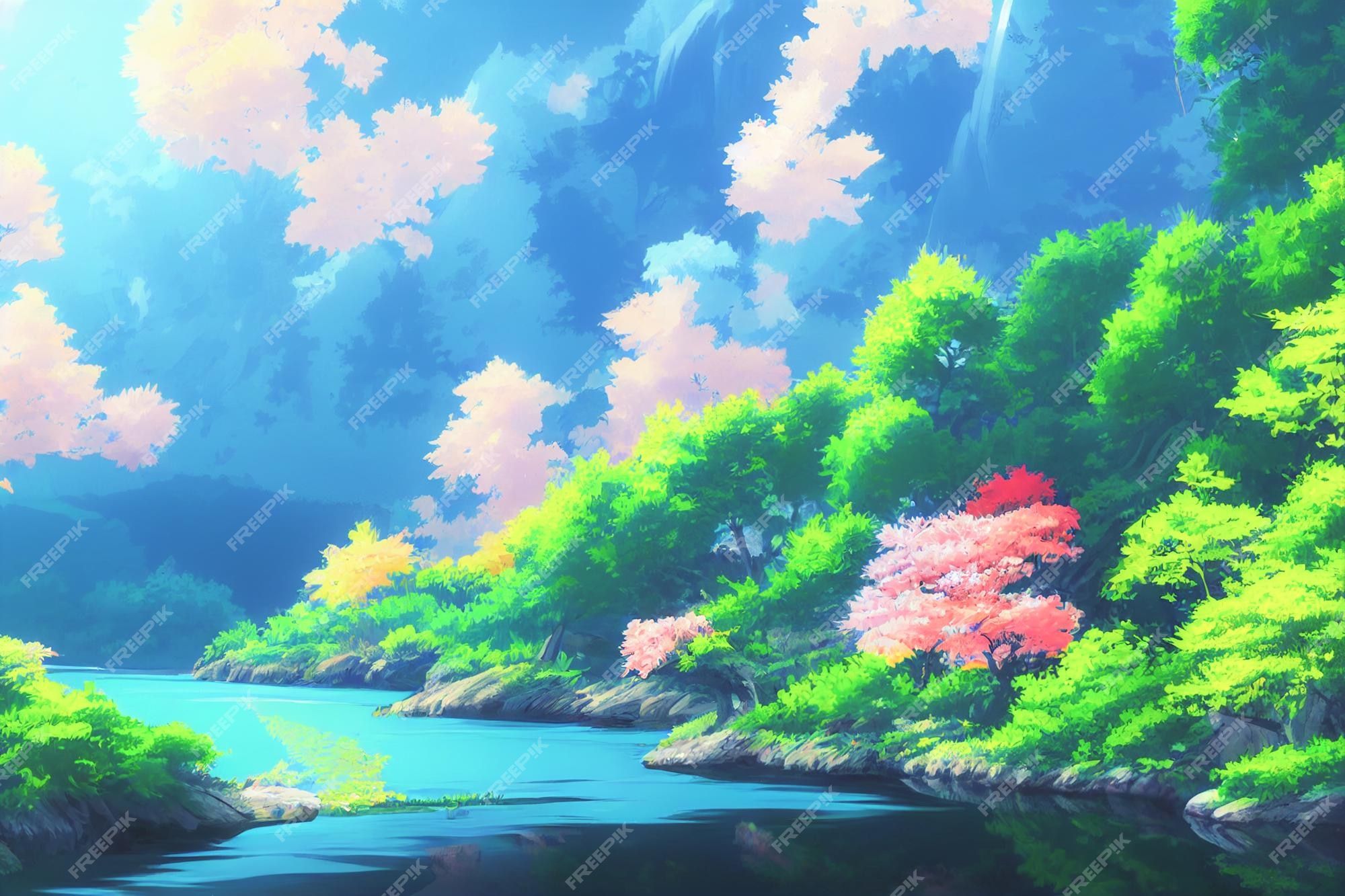 A beautiful landscape of colorful trees and river - Anime landscape
