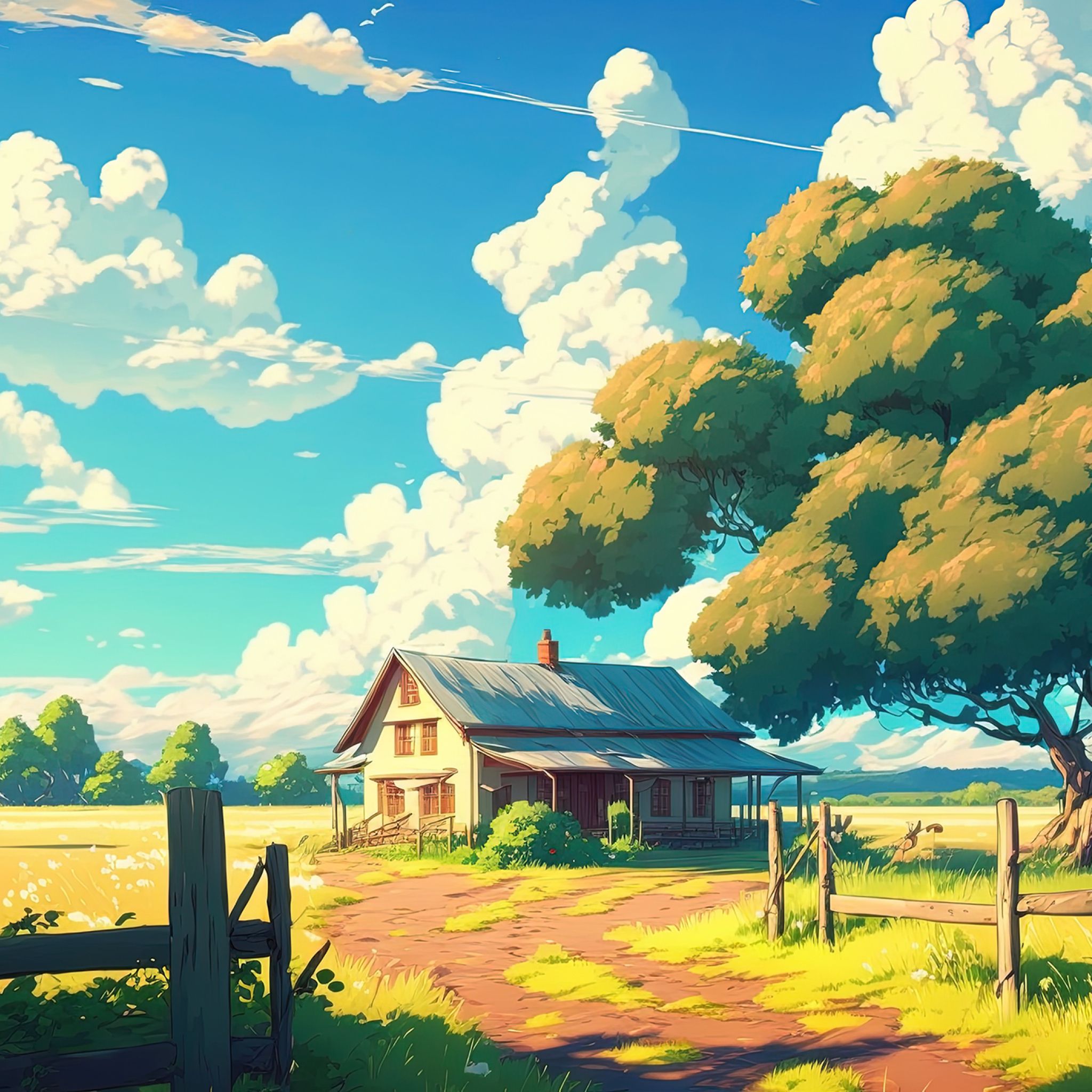 Resolution Anime Landscape HD Farm iPad Air Wallpaper